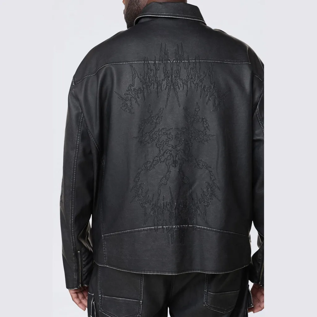 Big and Tall - Washed Vegan Leather Biker Jacket - Washed Black