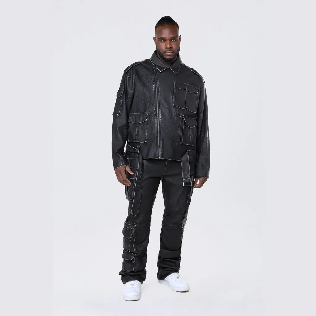 Big and Tall - Washed Vegan Leather Biker Jacket - Washed Black