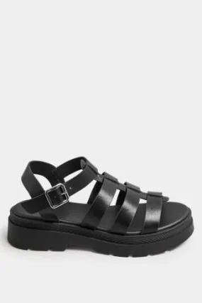 Black Chunky Gladiator Sandals In Wide E Fit & Extra Wide EEE Fit