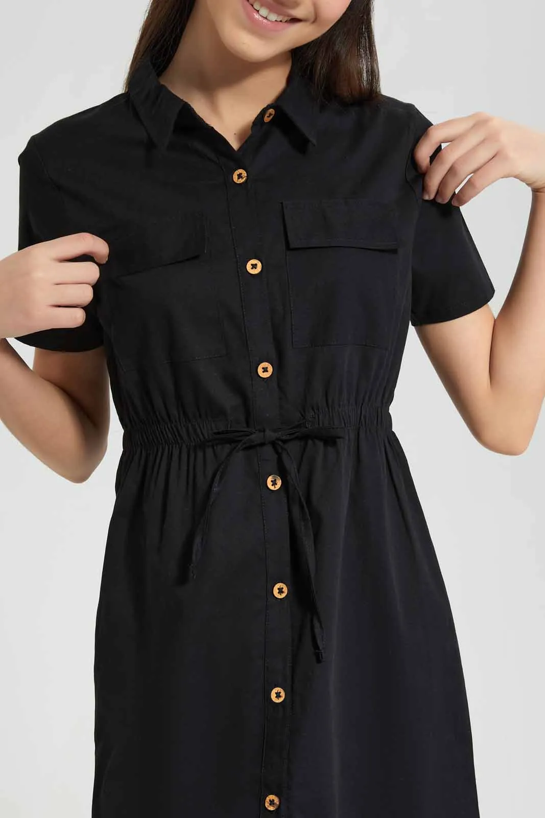 Black Front Tie Shirt Dress