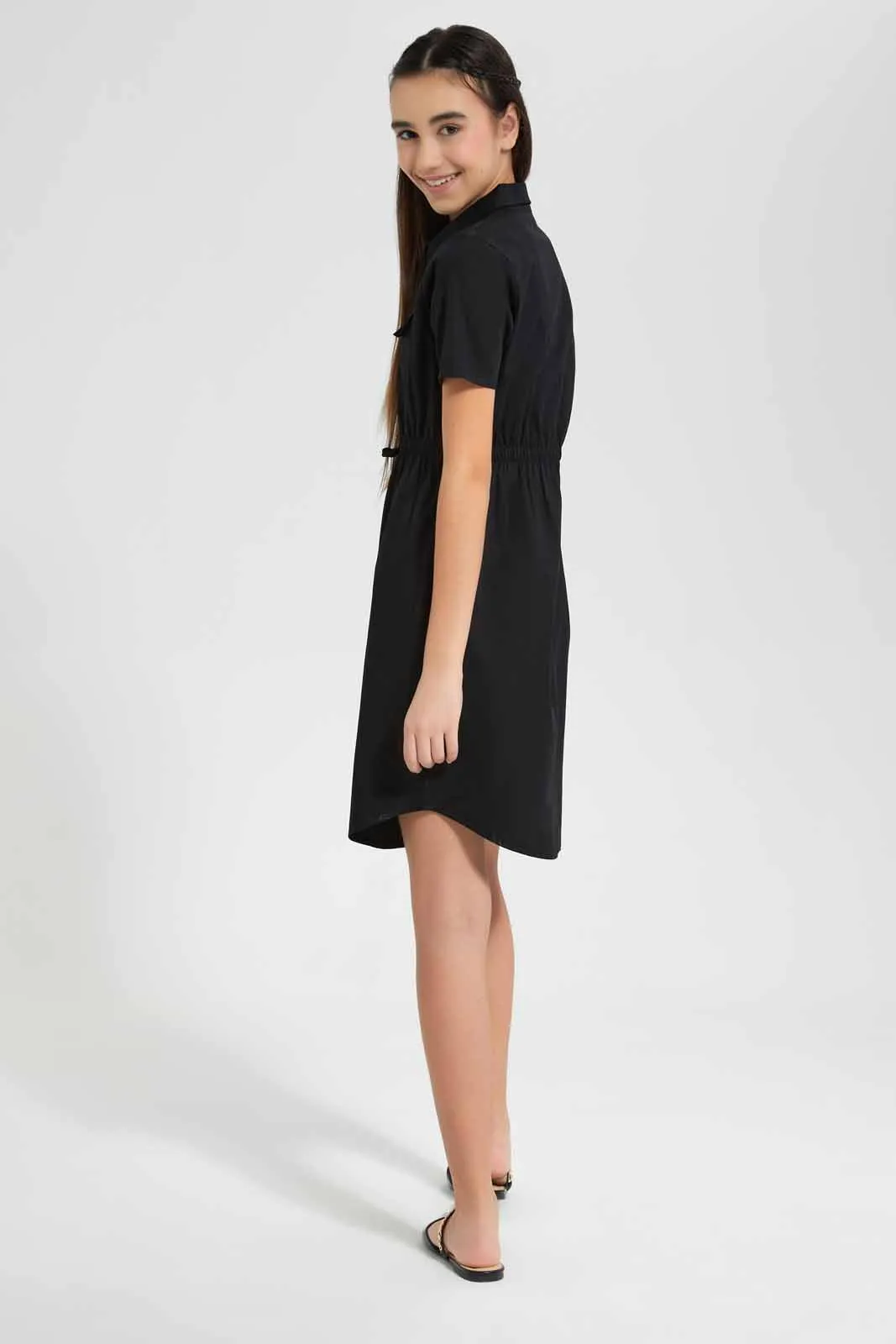 Black Front Tie Shirt Dress