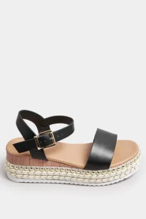 Black Platform Espadrille Wedge Heels In Wide E Fit & Extra Wide EEE Fit