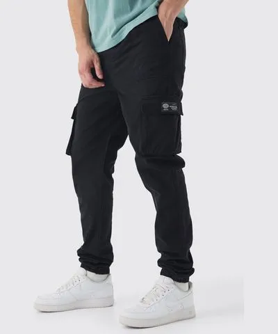 boohoo Mens Tall Elasticated Waist Branded Slim Fit Cargo Jogger