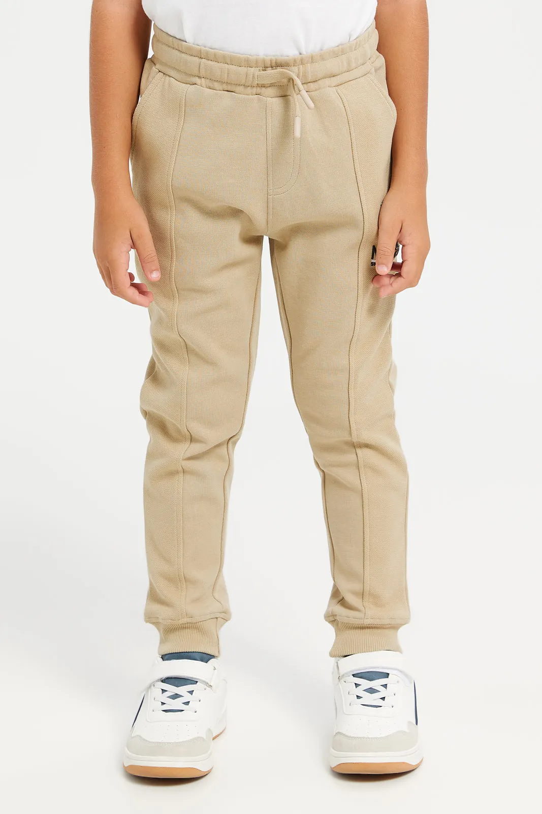 Boys Beige Printed Jogger Pant