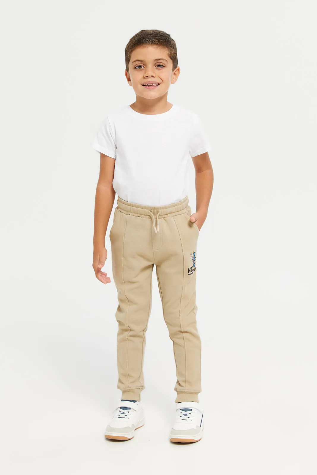 Boys Beige Printed Jogger Pant