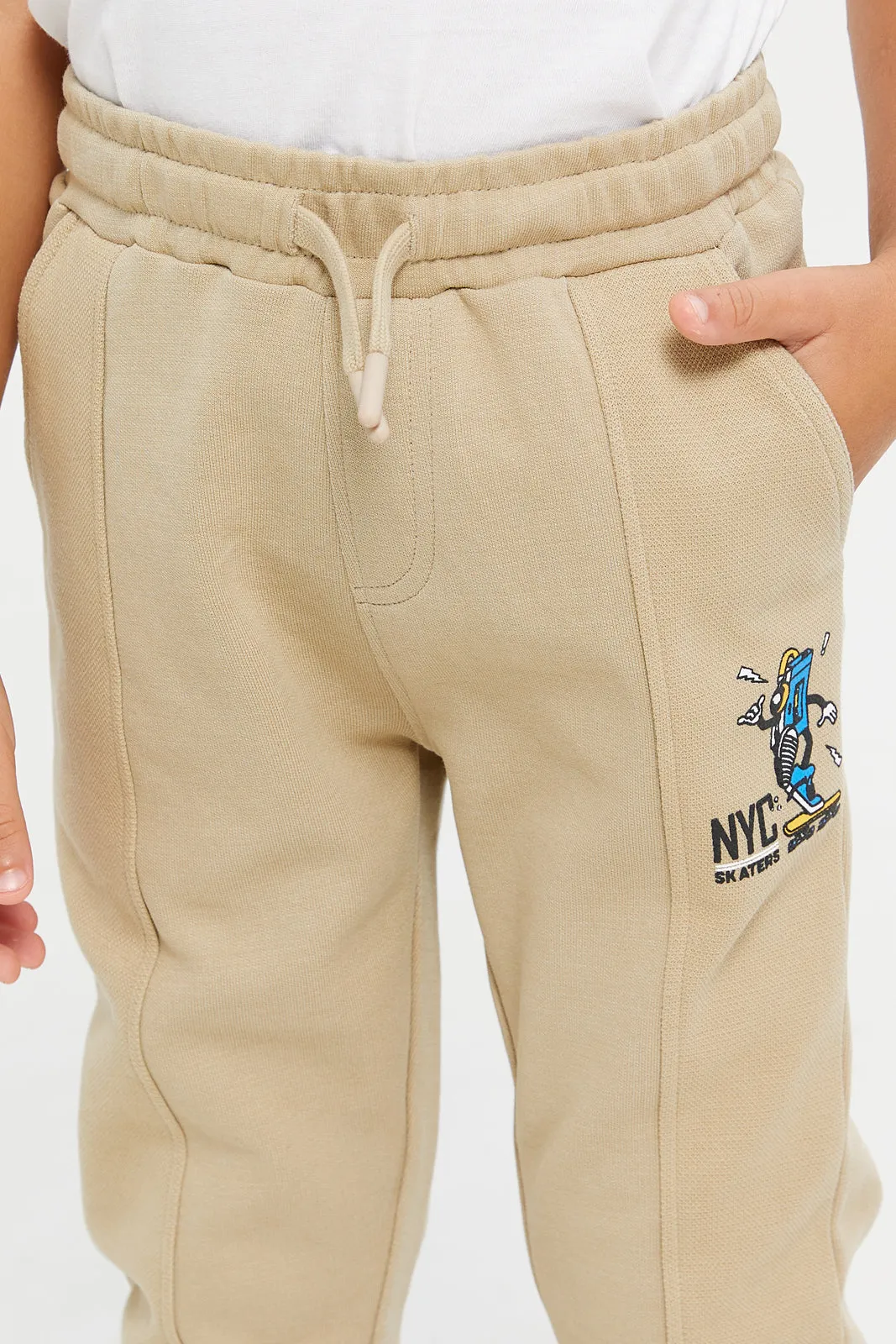 Boys Beige Printed Jogger Pant