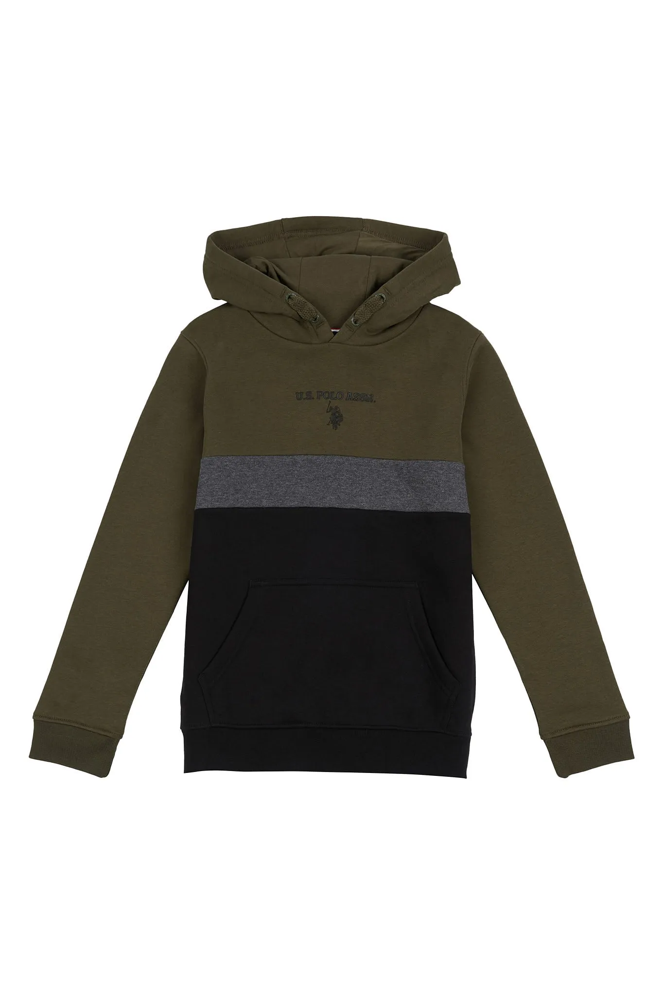 Boys Block Striped Graphic Hoodie in Army Green