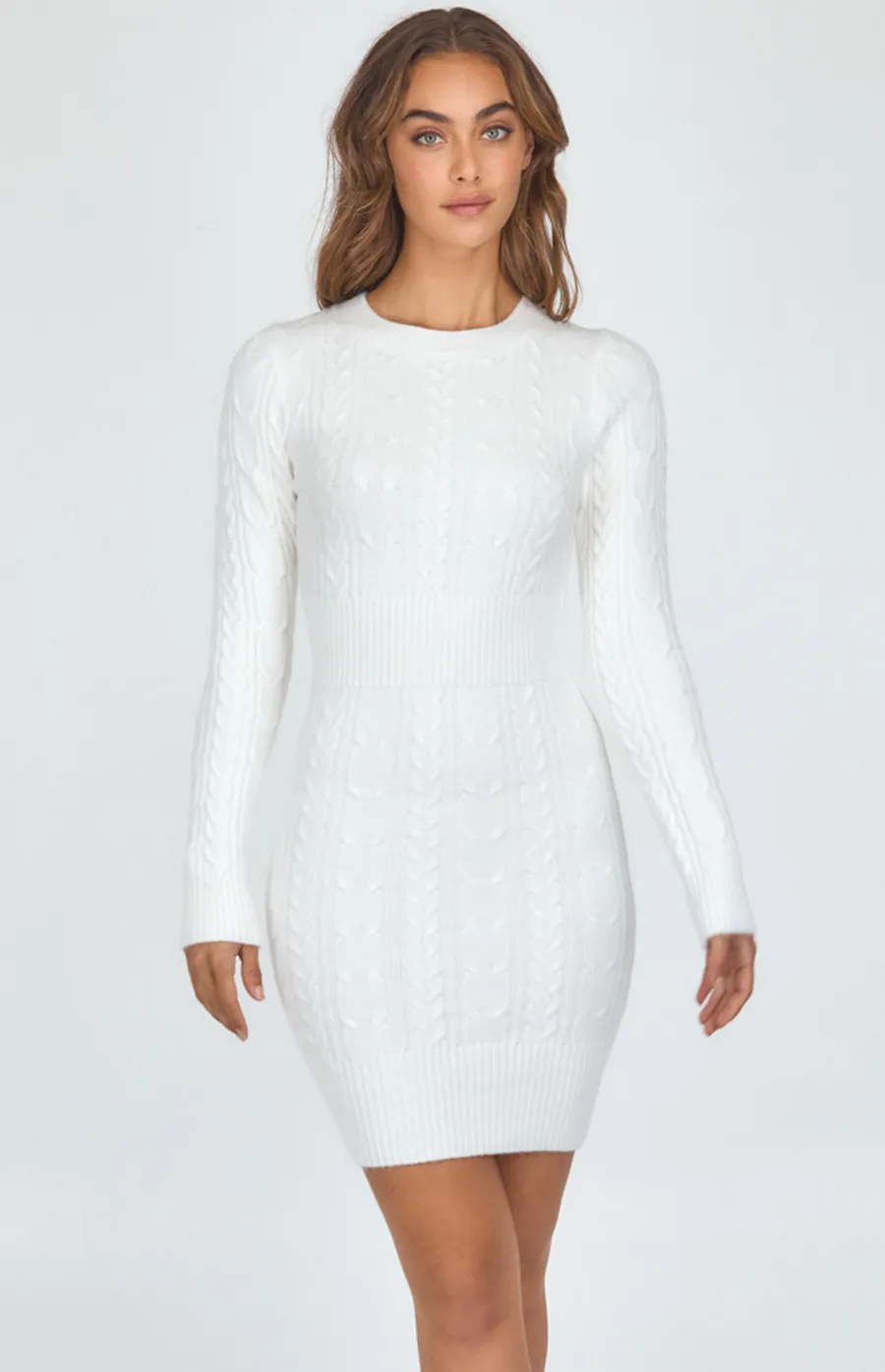 Cable Textured Long Sleeve Knit Dress (SKN489)