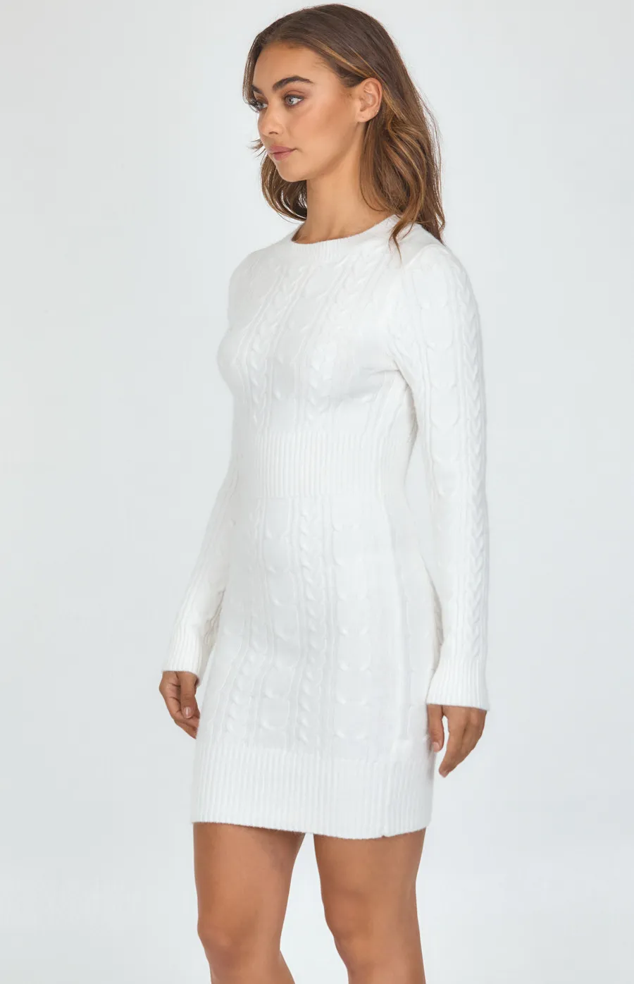 Cable Textured Long Sleeve Knit Dress (SKN489)