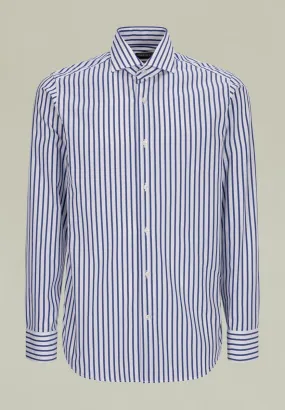 Camicia bianca riga bluette distanziata slim