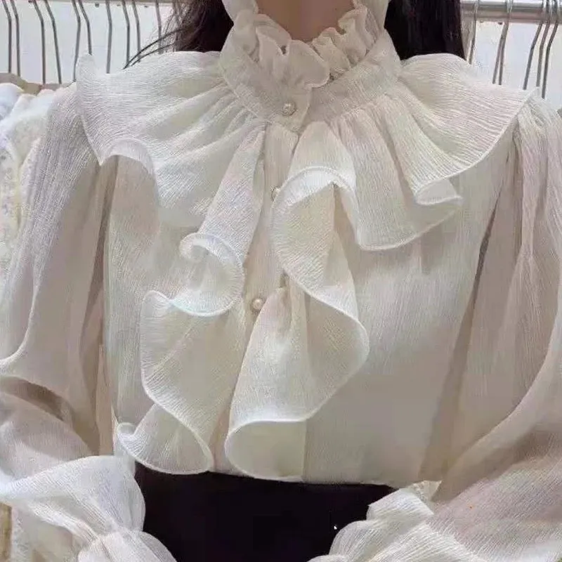 Charmaine Light/Dark Academia Ruffle Shirt