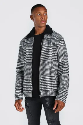 Check Borg Collar Unlined Harrington Jacket | boohooMAN UK