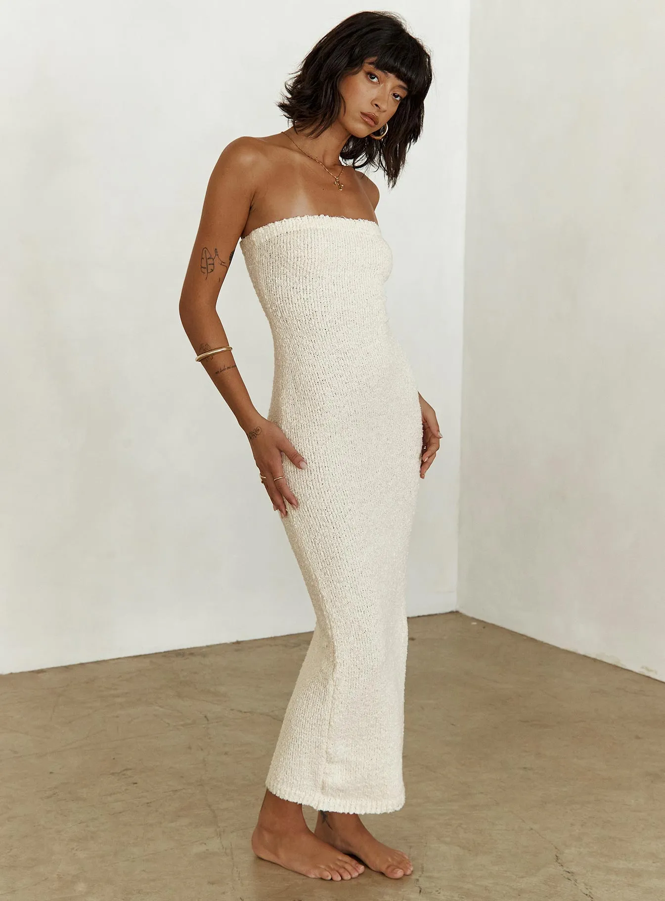 Cloud Strapless Boucle Maxi Dress Cream