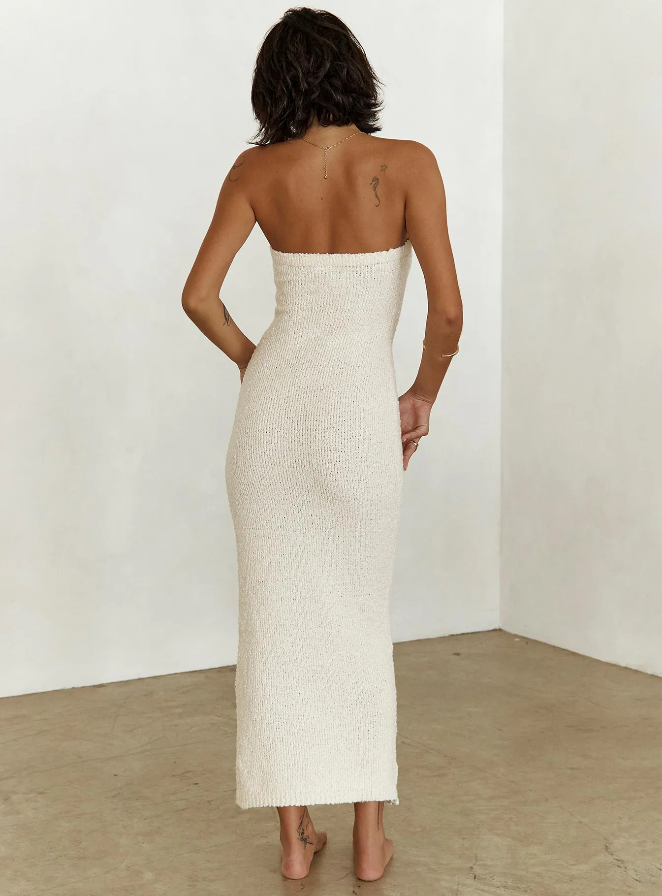 Cloud Strapless Boucle Maxi Dress Cream