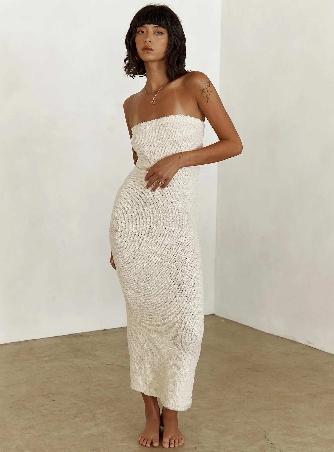 Cloud Strapless Boucle Maxi Dress Cream