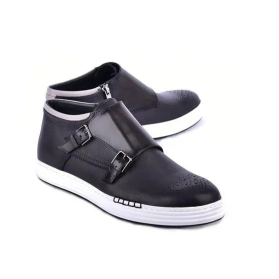 Corrente C213 4302 Men's Shoes Gray Calf-Skin Leather Hightop Sneakers (CRT1509)