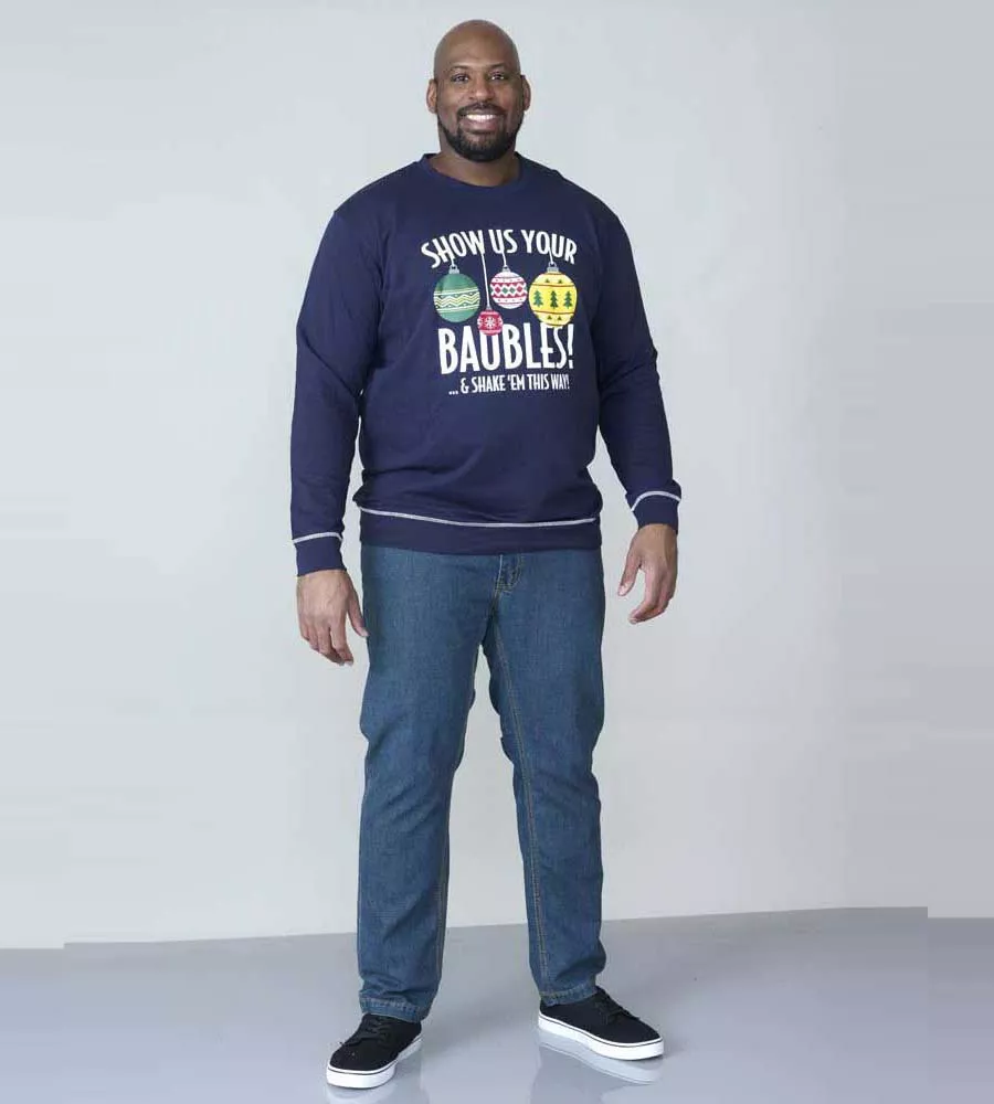 D555 Tall Mens Baubles Christmas Sweatshirt (BAUBLES NAVY)