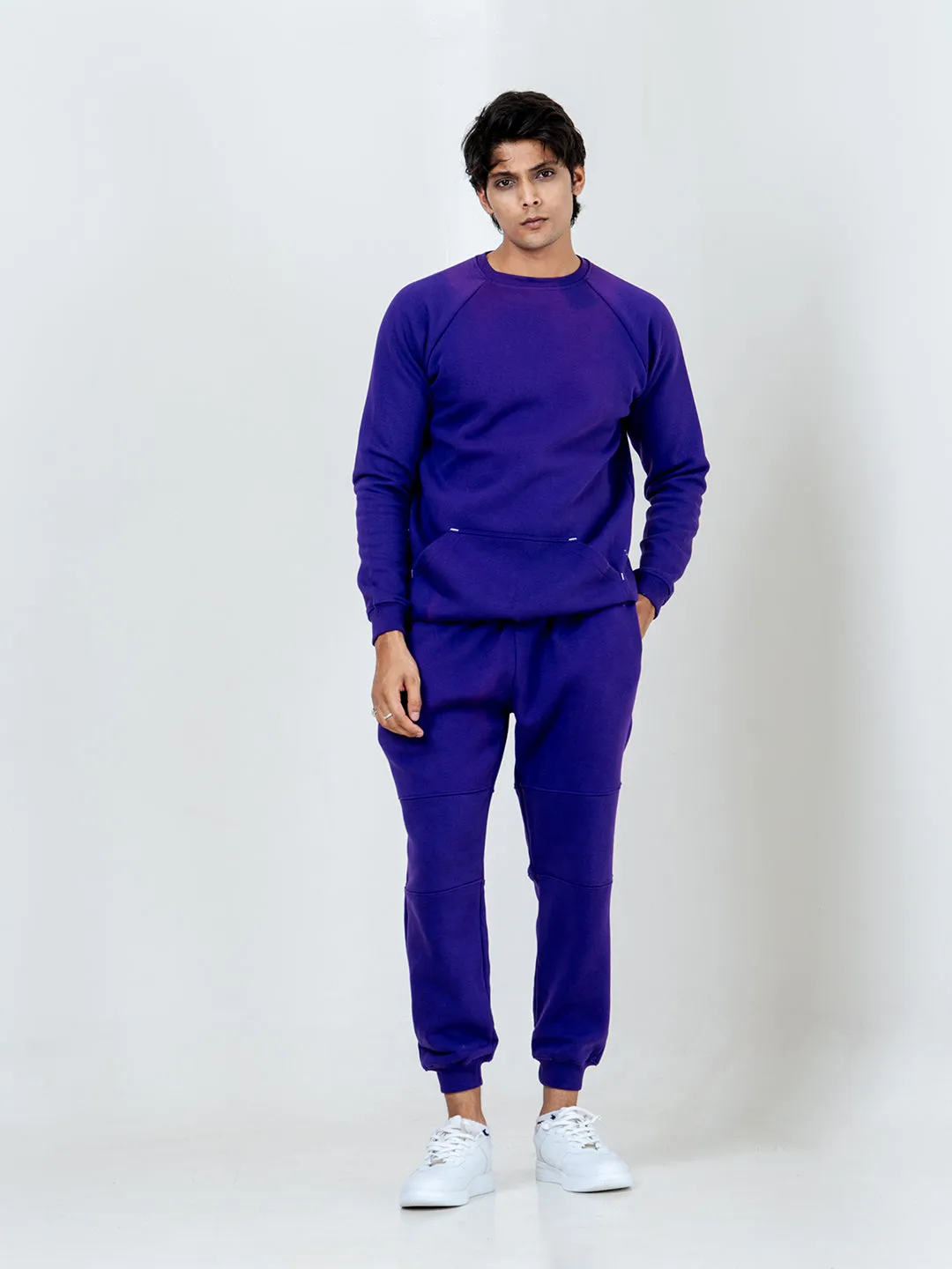 Dark Purple Round Neck Sweatshirt With Jogger Co-ord Set