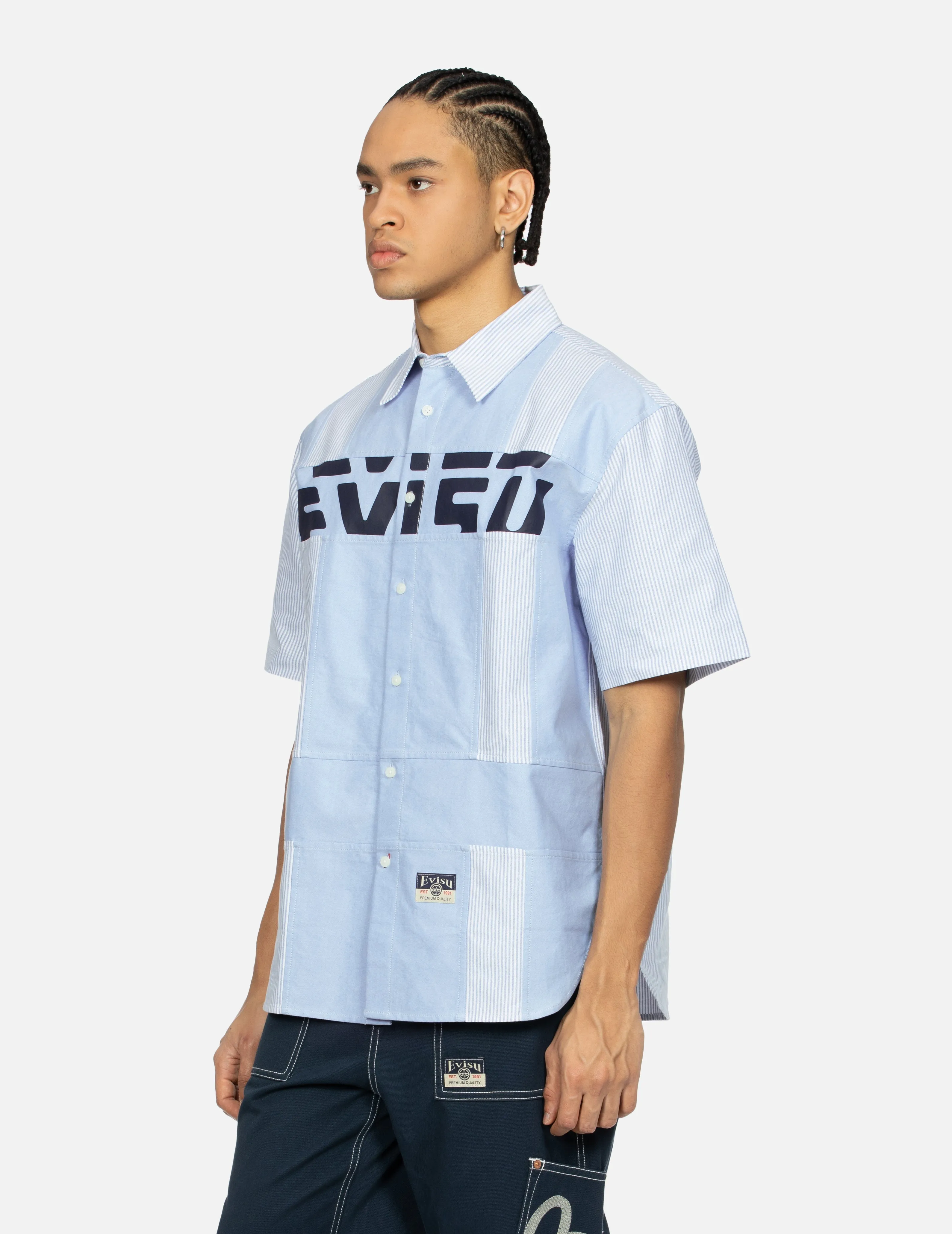 Deconstructed Logo Print and Kamon Embroidery Short Sleeves Relax Fit Shirt