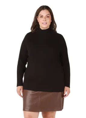 Dex Plus Basic Ribbed Mockneck Top In Black