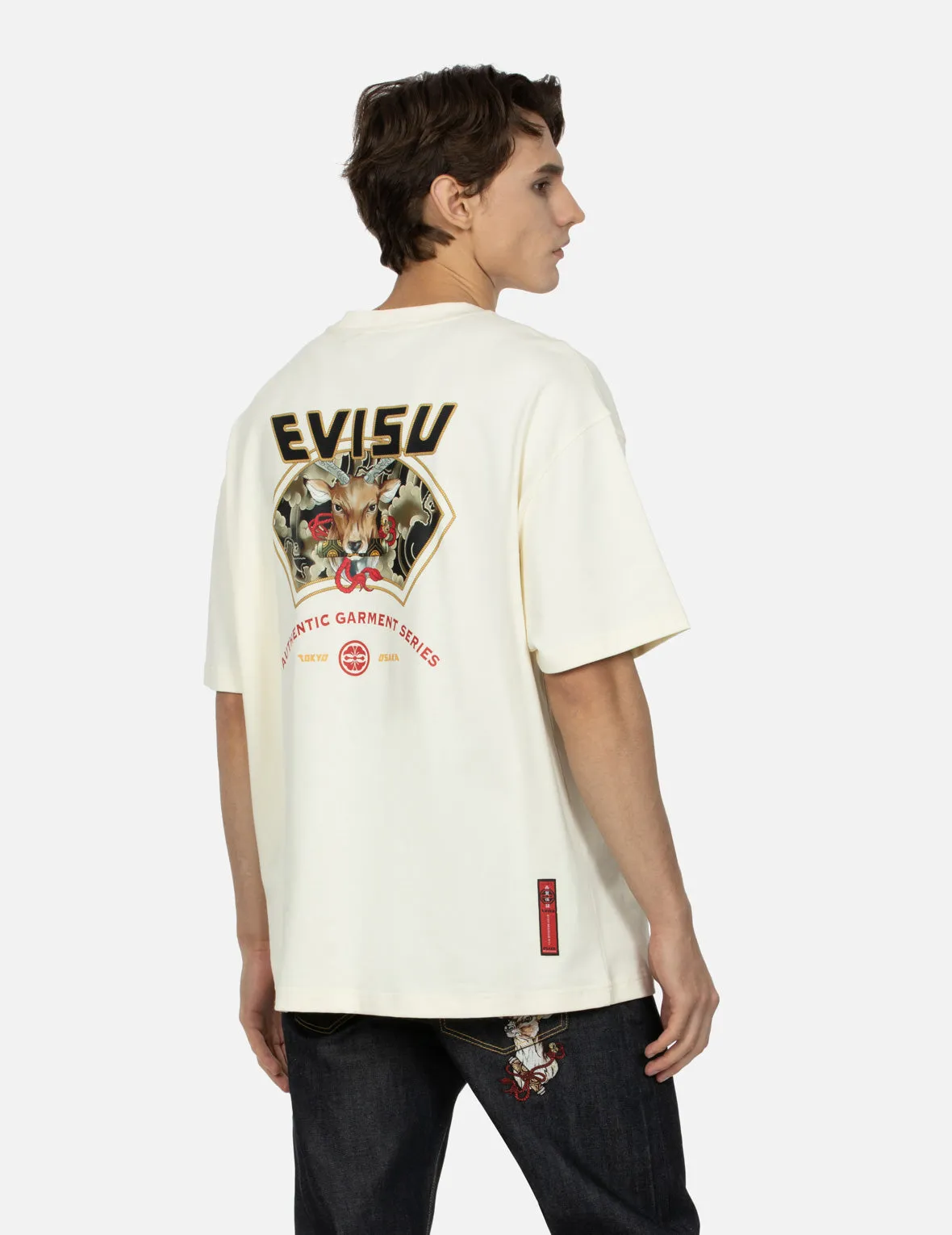 Divine Deer Print with Logo Embroidery Loose Fit T-shirt