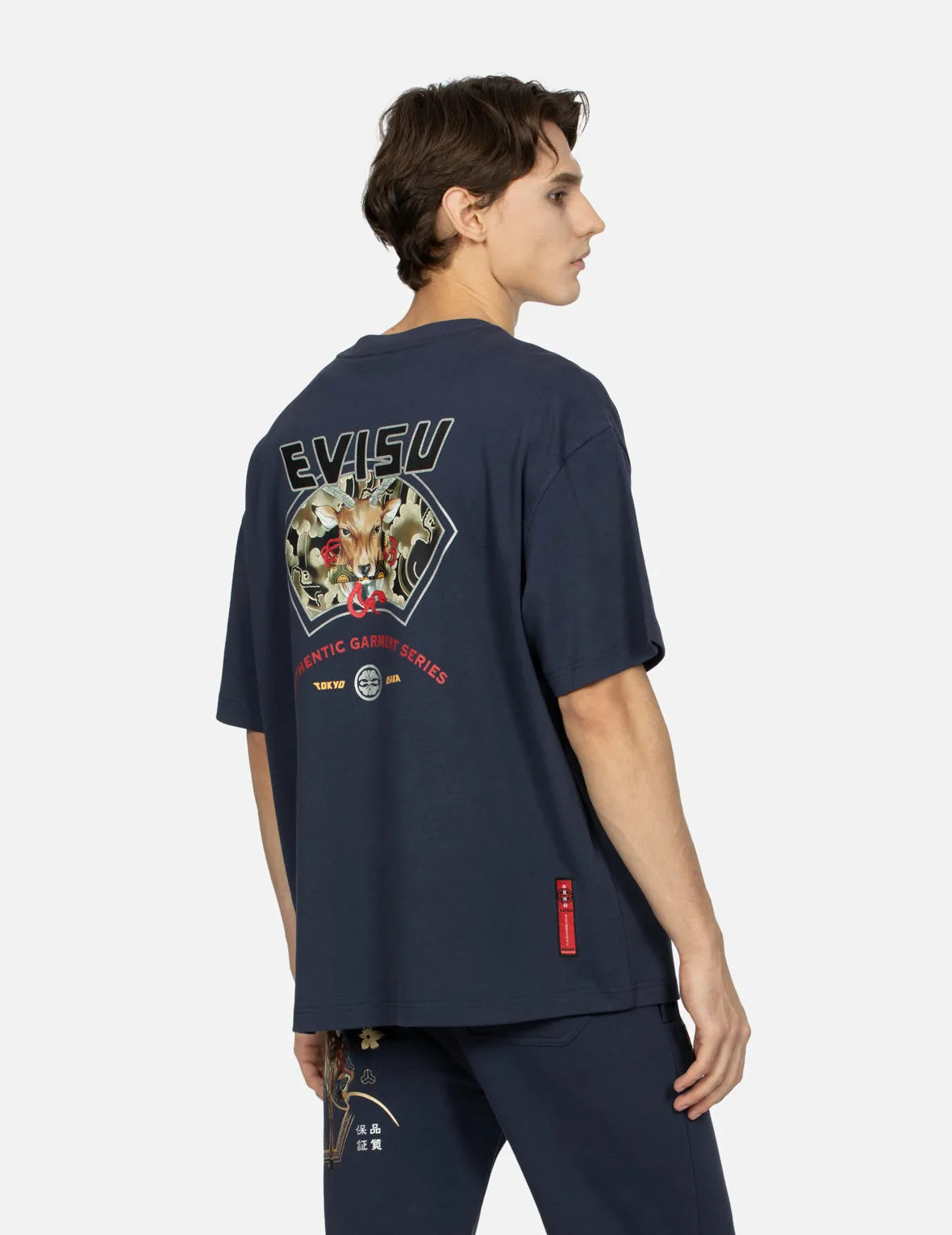 Divine Deer Print with Logo Embroidery Loose Fit T-shirt