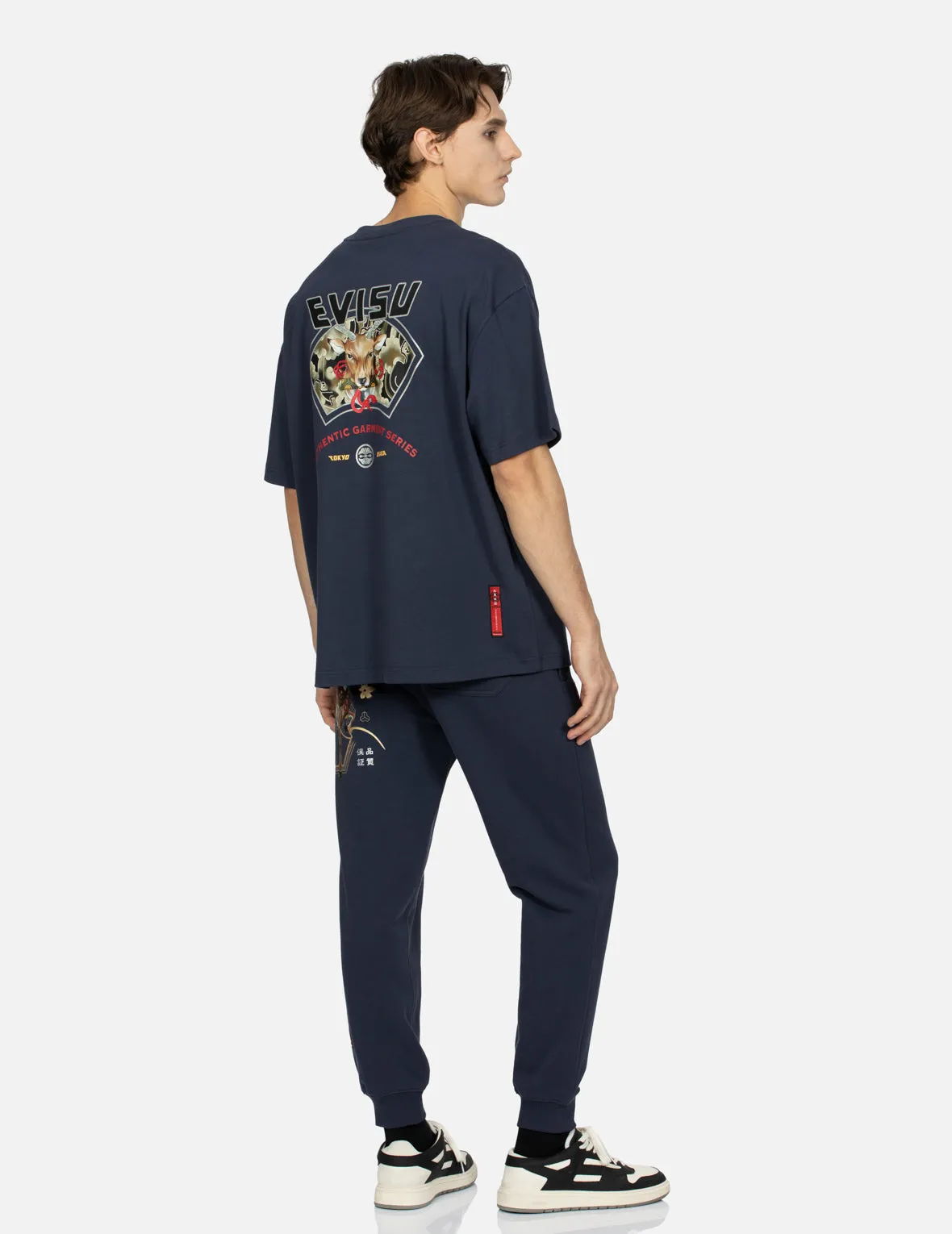 Divine Deer Print with Logo Embroidery Loose Fit T-shirt