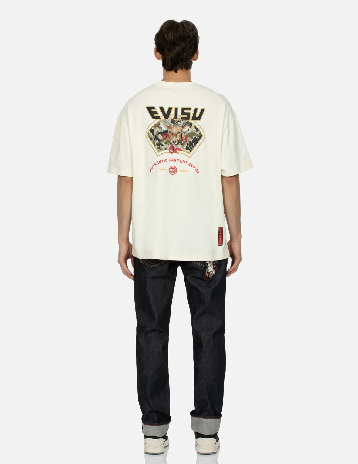 Divine Deer Print with Logo Embroidery Loose Fit T-shirt