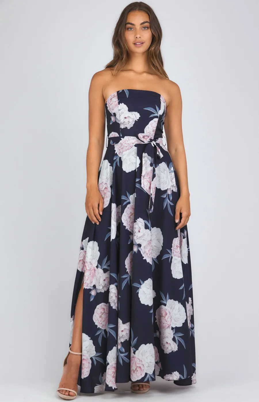 Floral Print Strapless Maxi Dress (SDR342-8A)