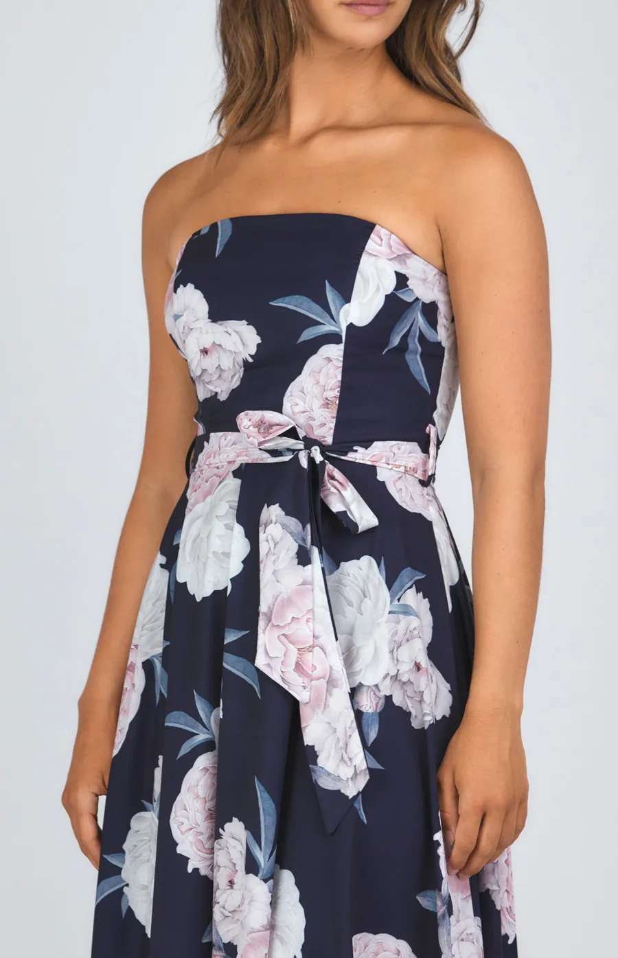 Floral Print Strapless Maxi Dress (SDR342-8A)