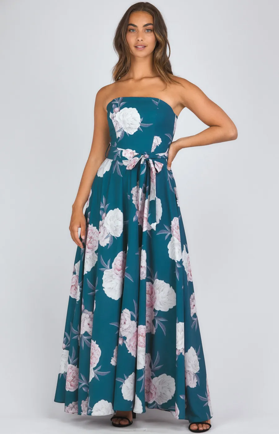 Floral Print Strapless Maxi Dress (SDR342-8A)