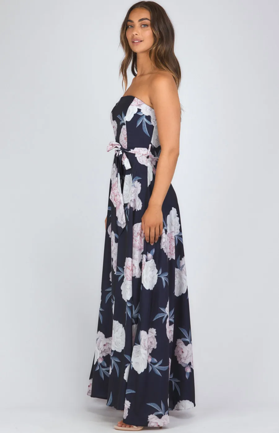 Floral Print Strapless Maxi Dress (SDR342-8A)