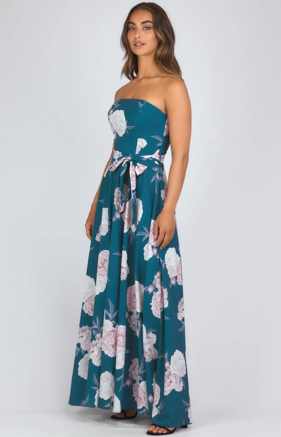 Floral Print Strapless Maxi Dress (SDR342-8A)