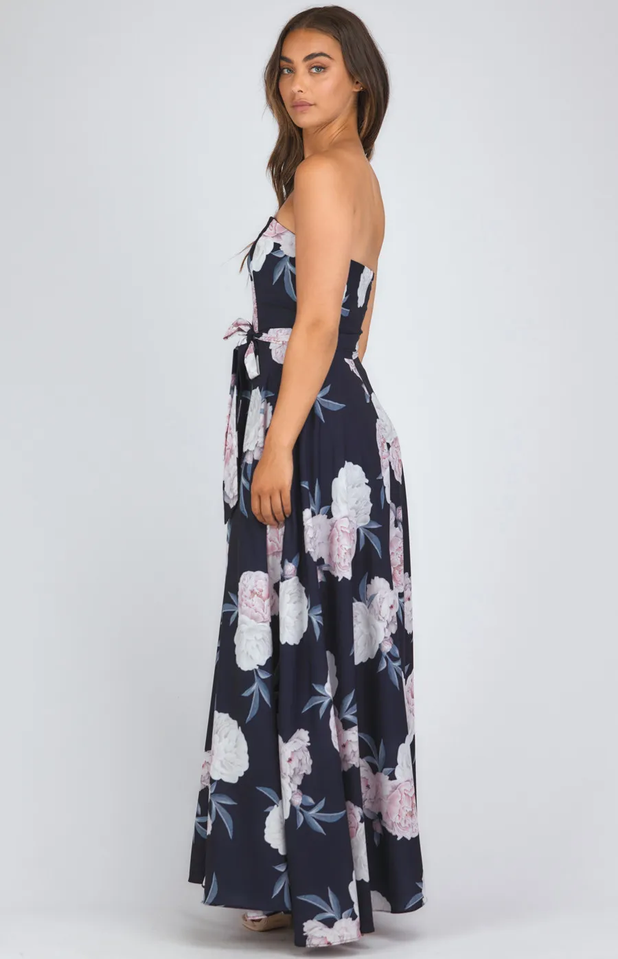 Floral Print Strapless Maxi Dress (SDR342-8A)