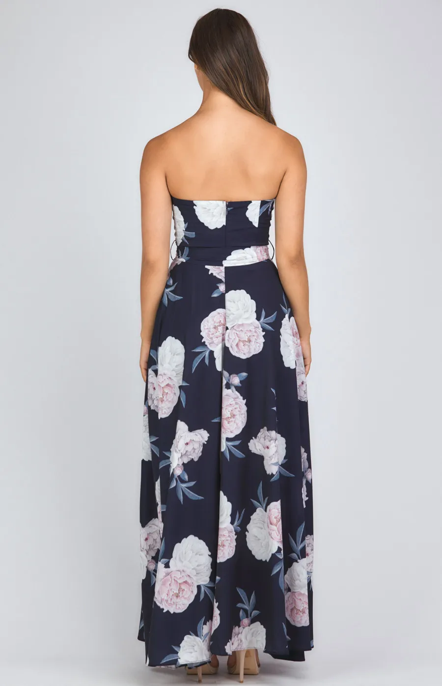 Floral Print Strapless Maxi Dress (SDR342-8A)