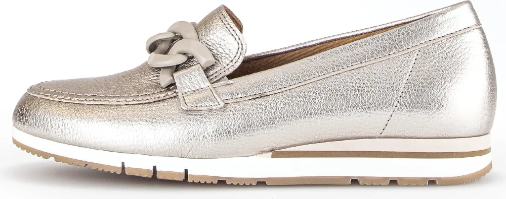 Gabor Gold Leather Wedge Loafer 41562