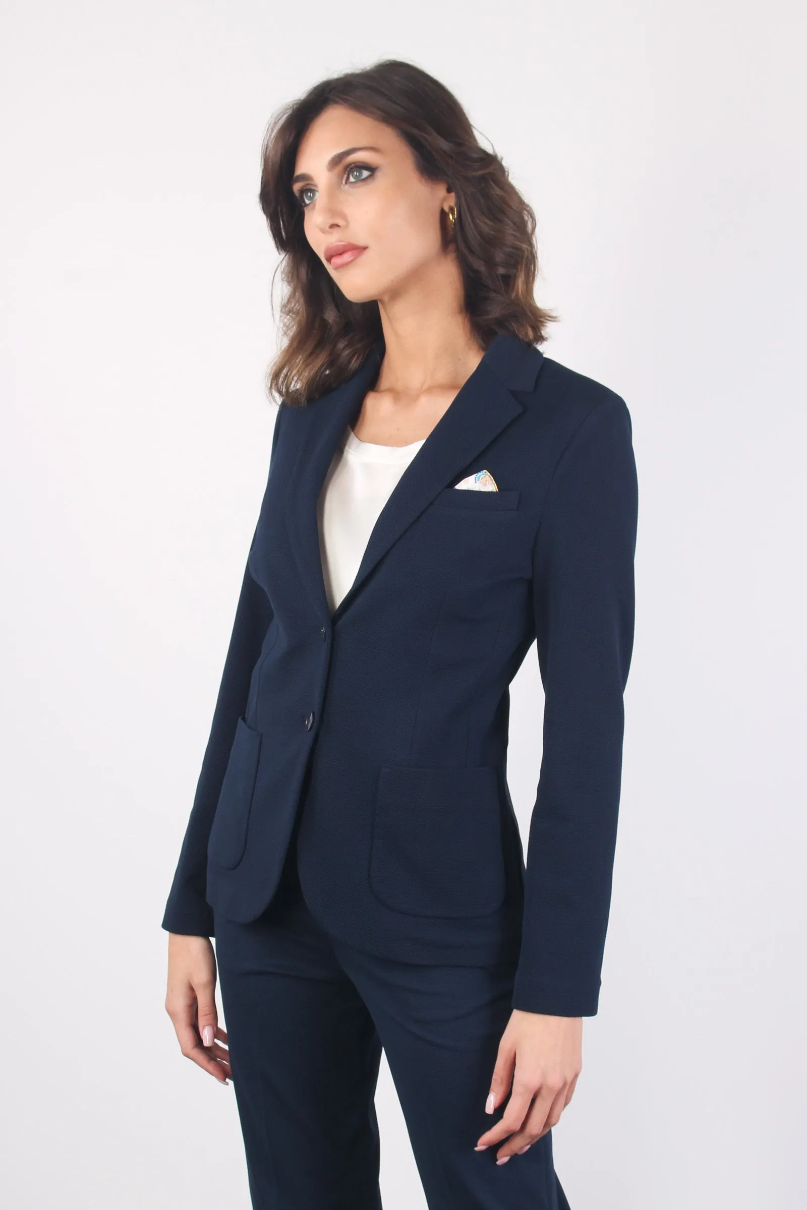 Giacca 2 Bottoni Piquet Blu Navy