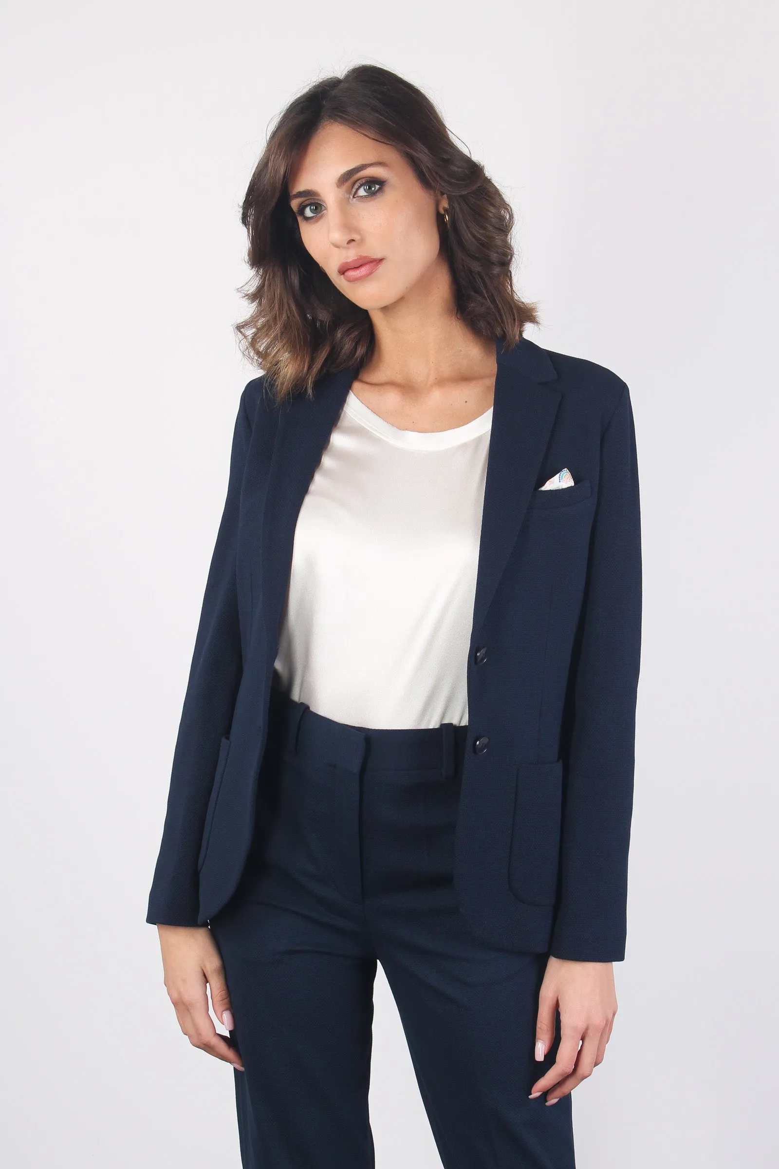 Giacca 2 Bottoni Piquet Blu Navy