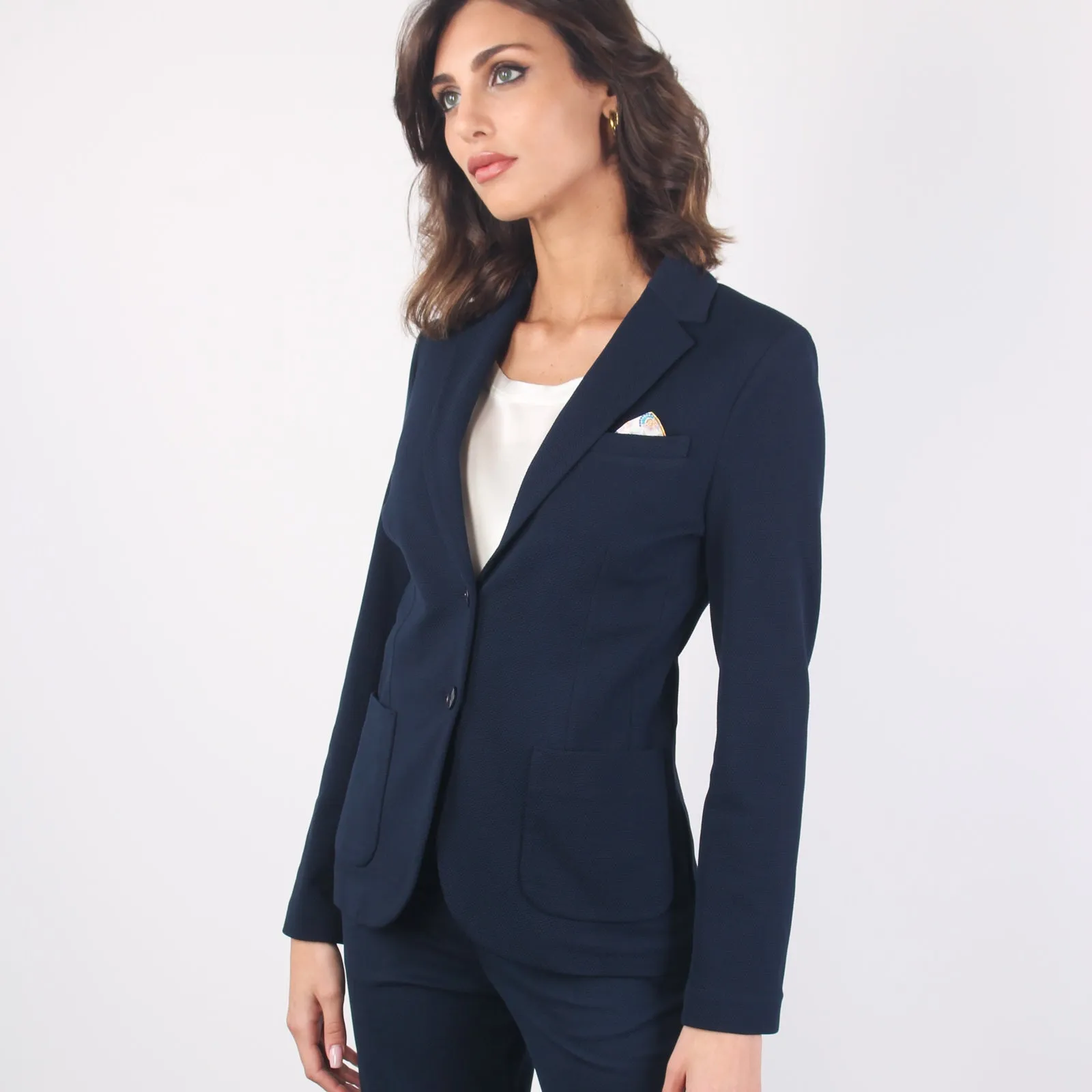 Giacca 2 Bottoni Piquet Blu Navy