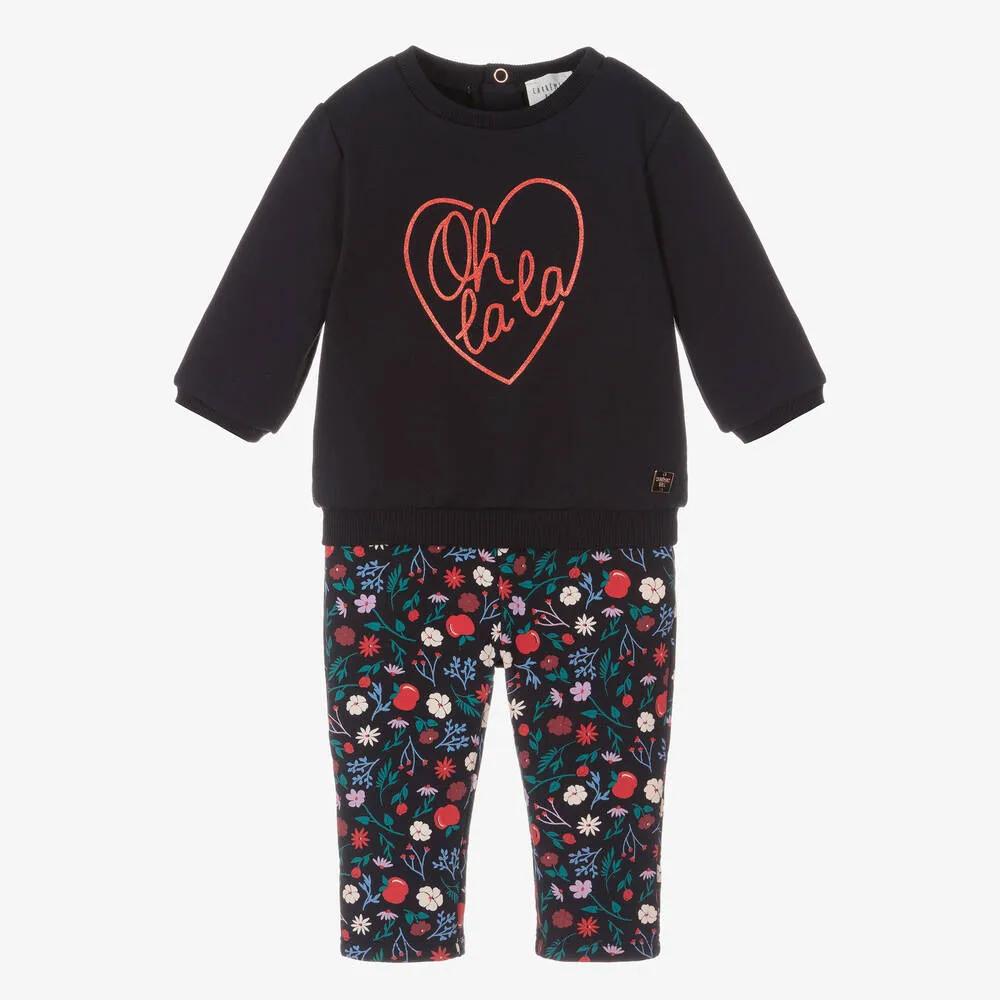 Girls Blue Cotton Flowers & Apples Tracksuit