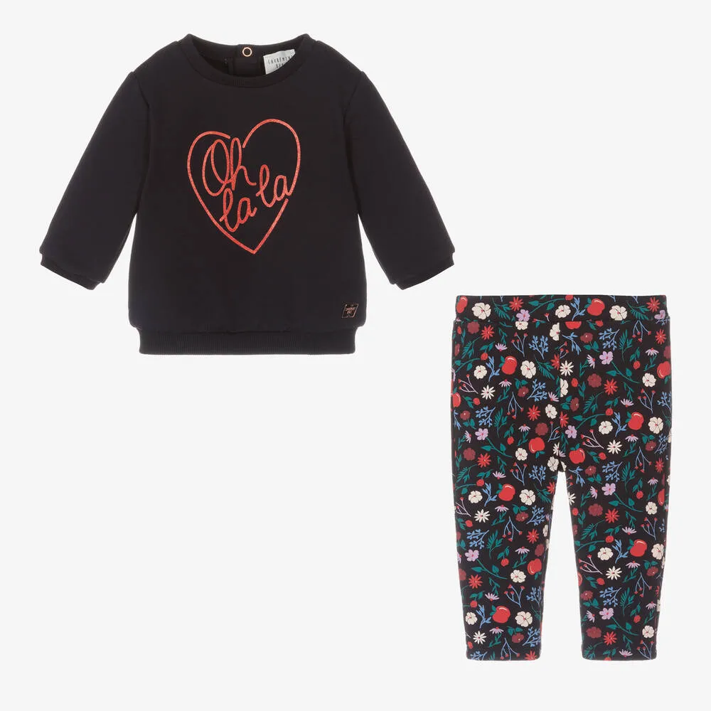 Girls Blue Cotton Flowers & Apples Tracksuit