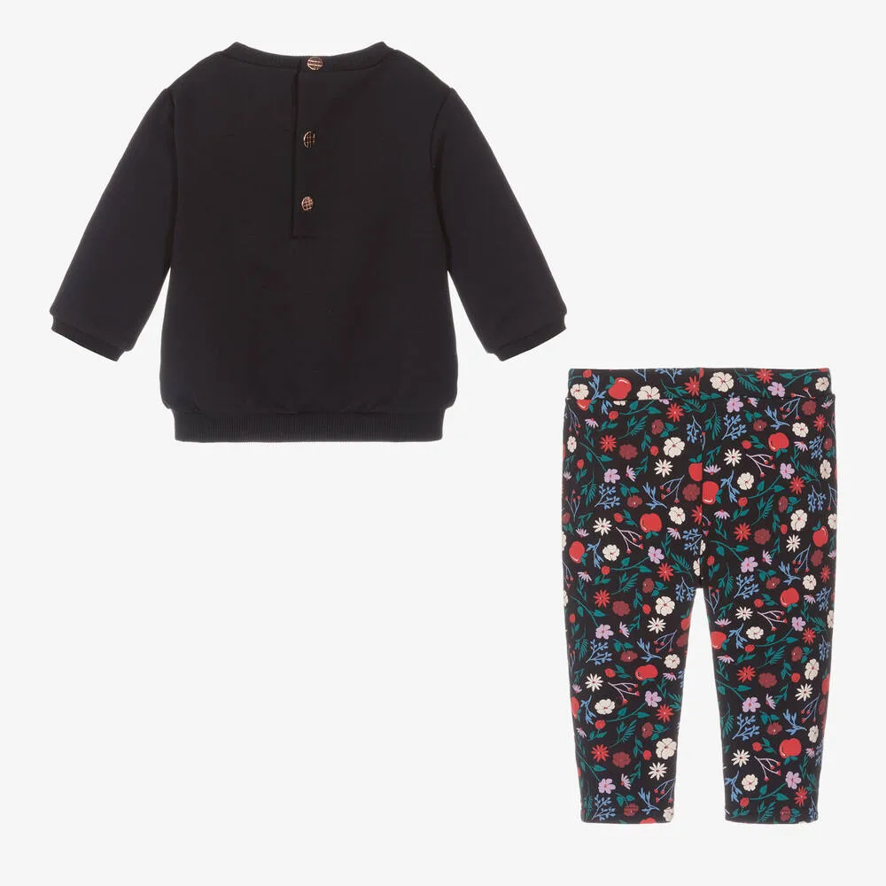 Girls Blue Cotton Flowers & Apples Tracksuit