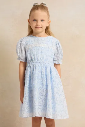 Girls Blue Jacquard Dress