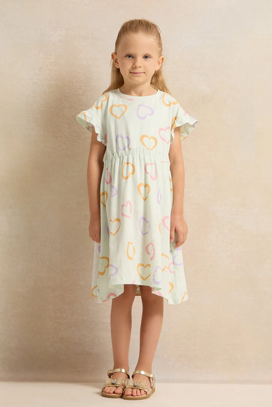 Girls Mint Printed Dress