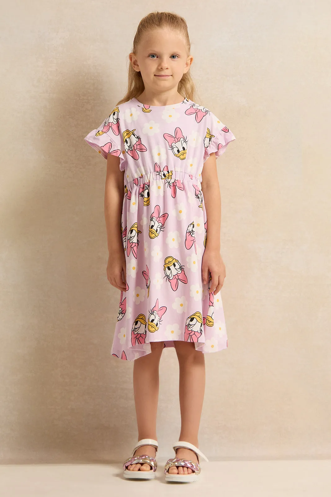 Girls Pink Printed Dress