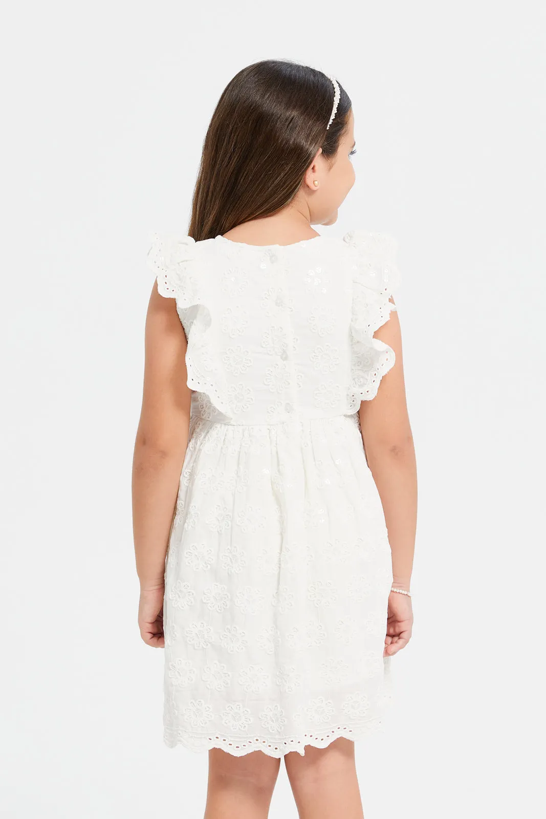 Girls White Embroidered Dress