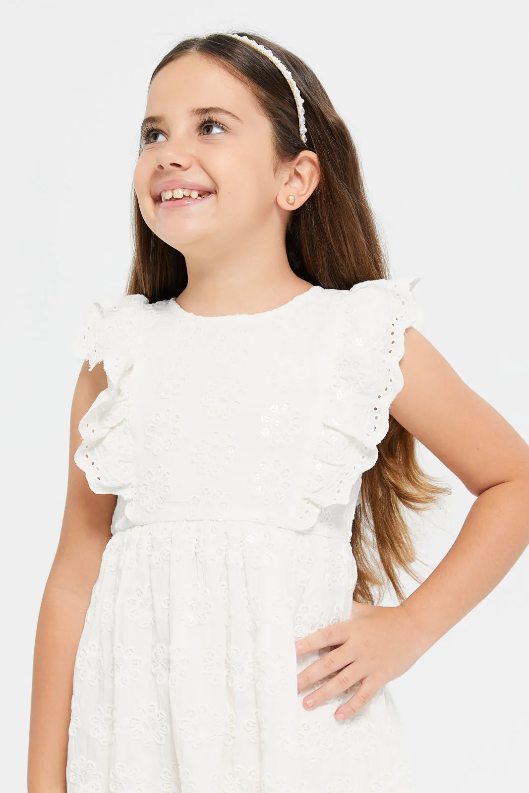 Girls White Embroidered Dress