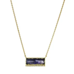 Gold Tanzanite Bar Necklace with Pave Diamonds