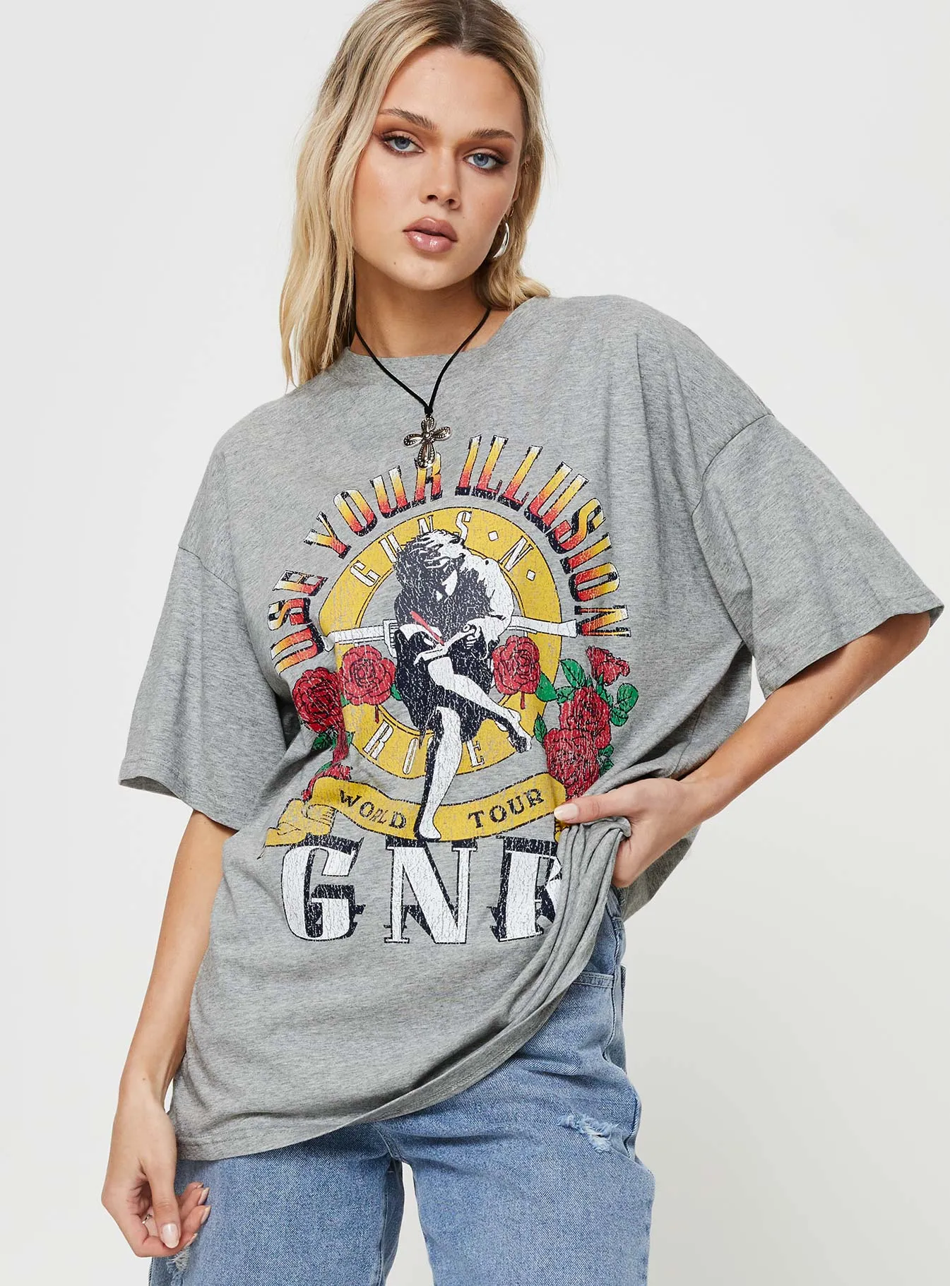 Guns & Roses Illusion Oversized Tee Grey