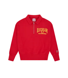 HALF ZIP COLLARED SWEATSHIRT - RED